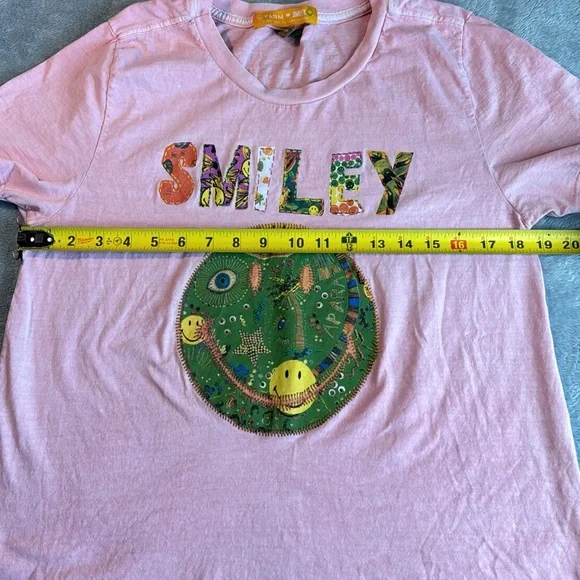 Farm Rio x Smiley T-Shirt Pink/Coral Size Small - Picture 7 of 13